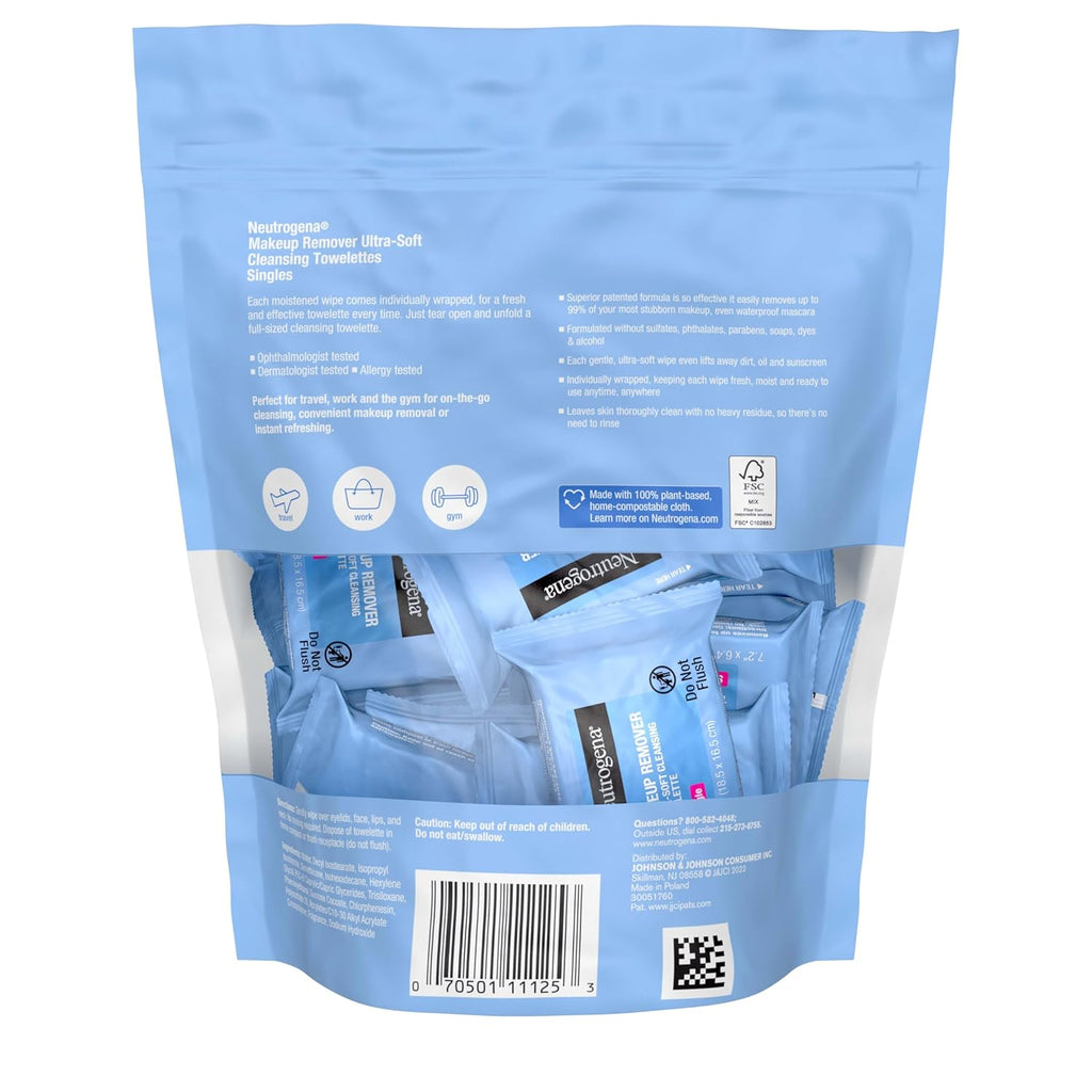 Neutrogena Makeup Remover Face Wipes, Single Facial Cleansing Wipes, 20 Count