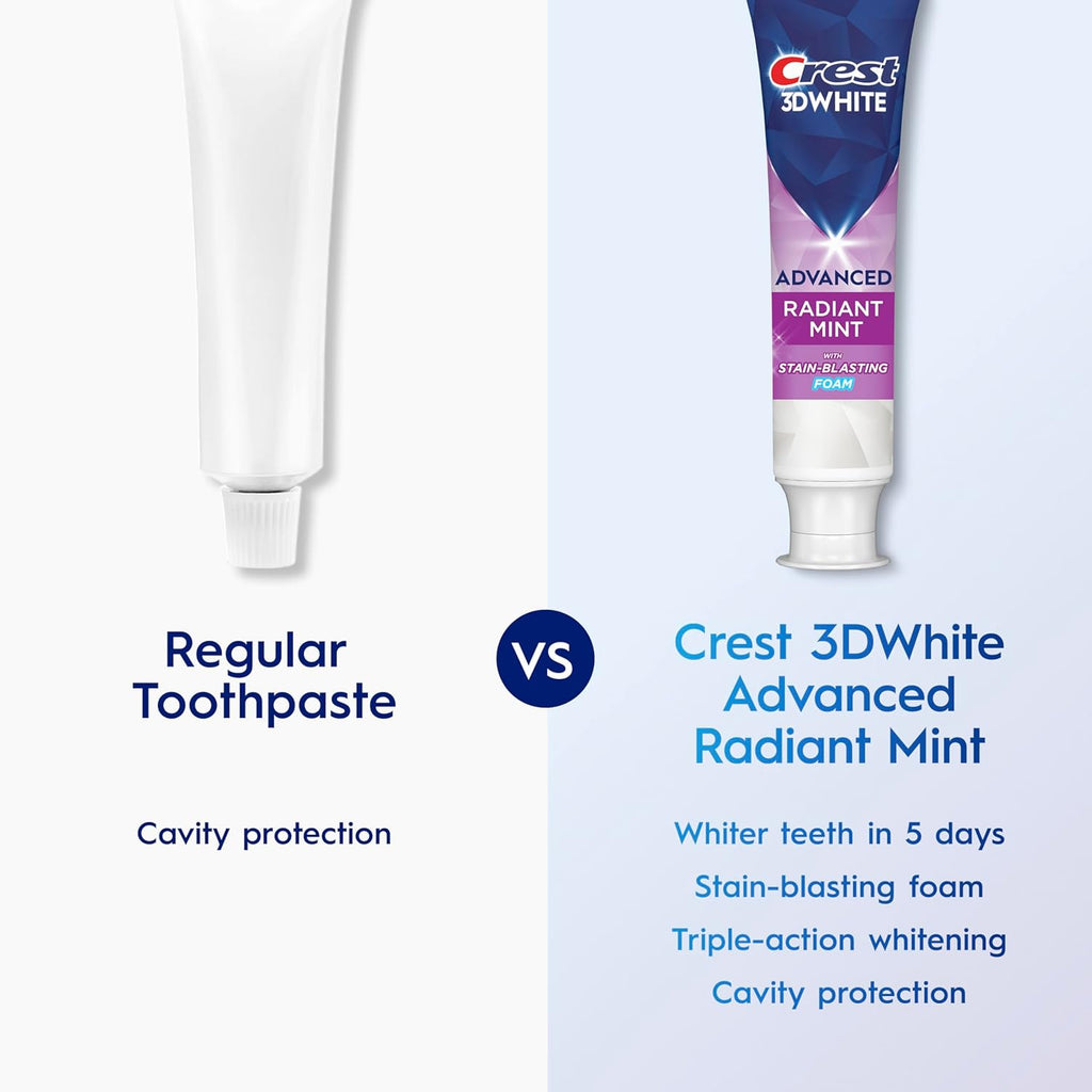 Crest 3D White Advanced Teeth Whitening Toothpaste, Radiant Mint - 2 Pack