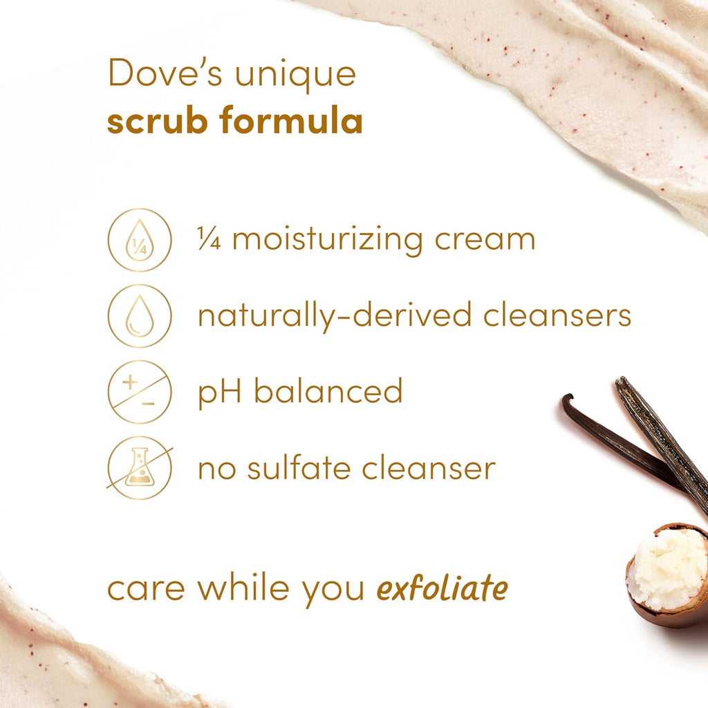 Dove Vanilla Sugar and Shea Butter Body Scrub Exfoliates and Deeply Nourishes for Smooth, Radiant Skin 15 oz