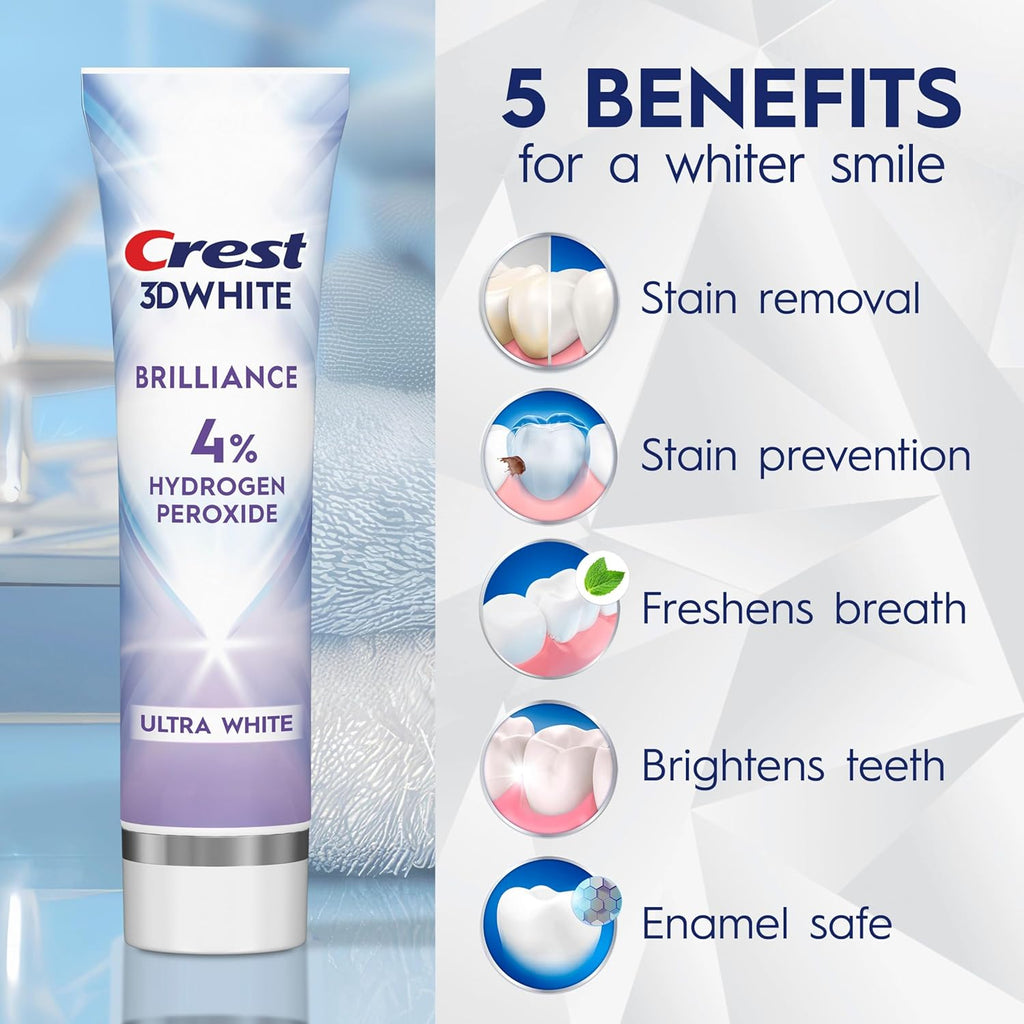 Crest 3D White Brilliance Pro Ultra White Teeth Whitening Toothpaste, 4% Hydrogen Peroxide