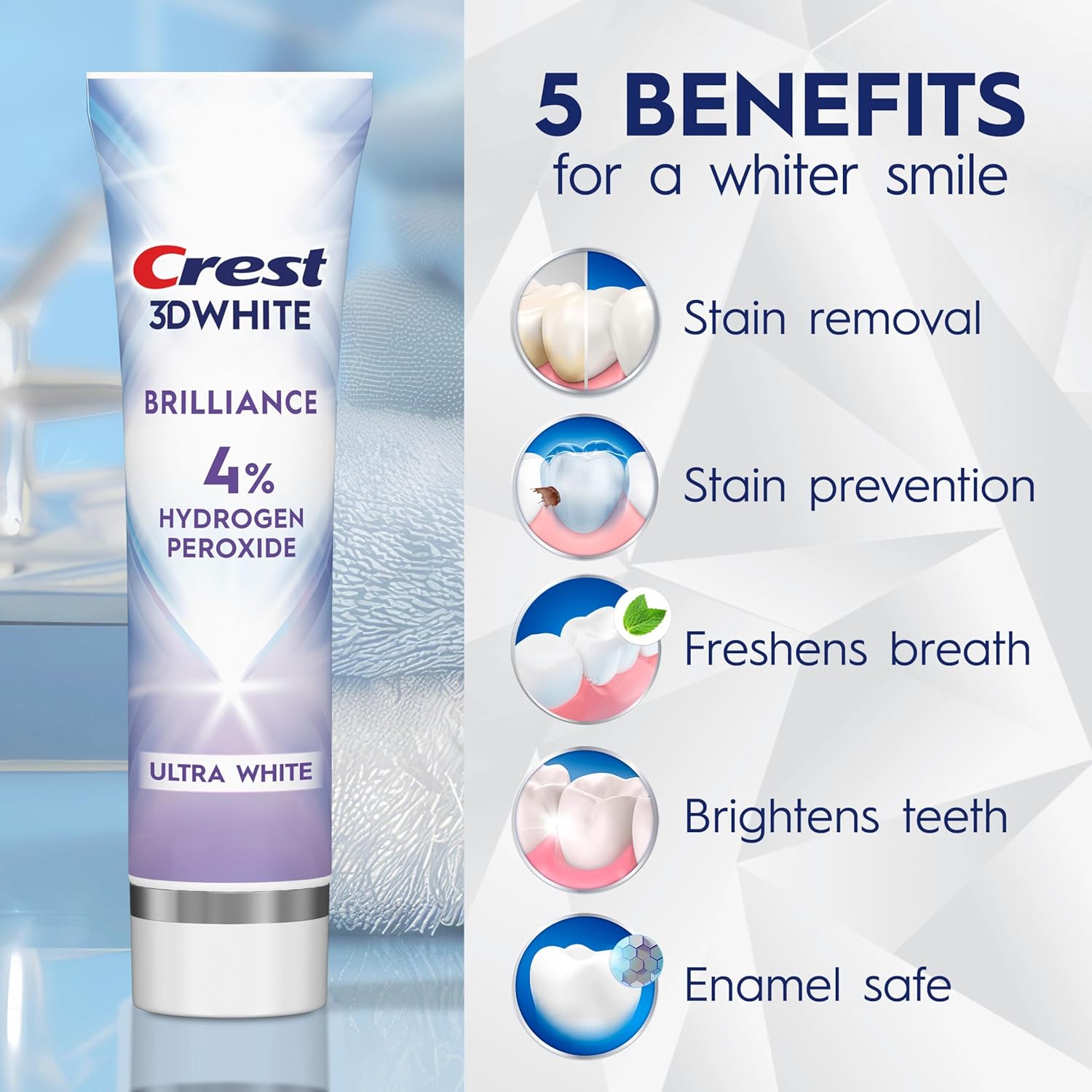Crest 3D White Brilliance Pro Ultra White Teeth Whitening Toothpaste, 4% Hydrogen Peroxide