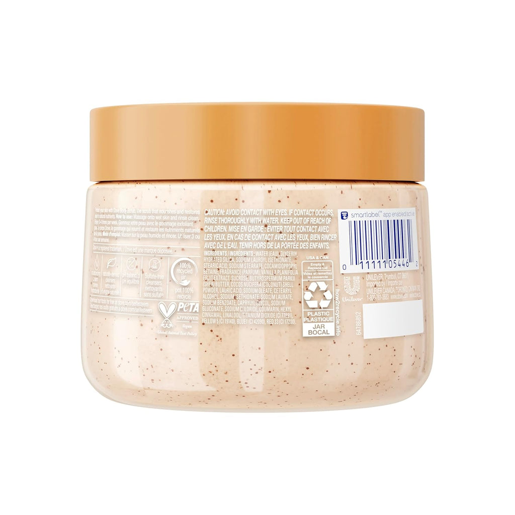 Dove Vanilla Sugar and Shea Butter Body Scrub Exfoliates and Deeply Nourishes for Smooth, Radiant Skin 15 oz
