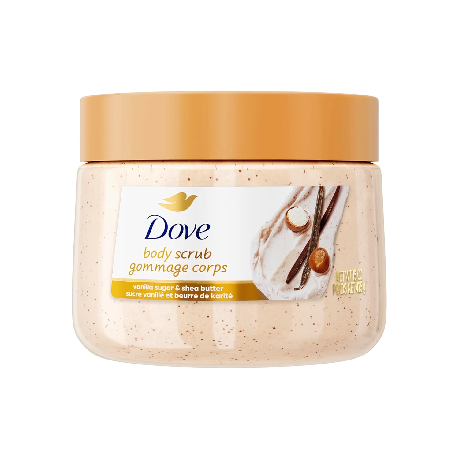 Dove Vanilla Sugar and Shea Butter Body Scrub Exfoliates and Deeply Nourishes for Smooth, Radiant Skin 15 oz
