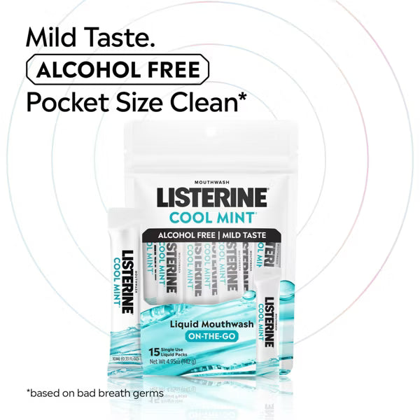 Listerine On-The-Go Alcohol-Free Cool Mint Mouthwash Packets