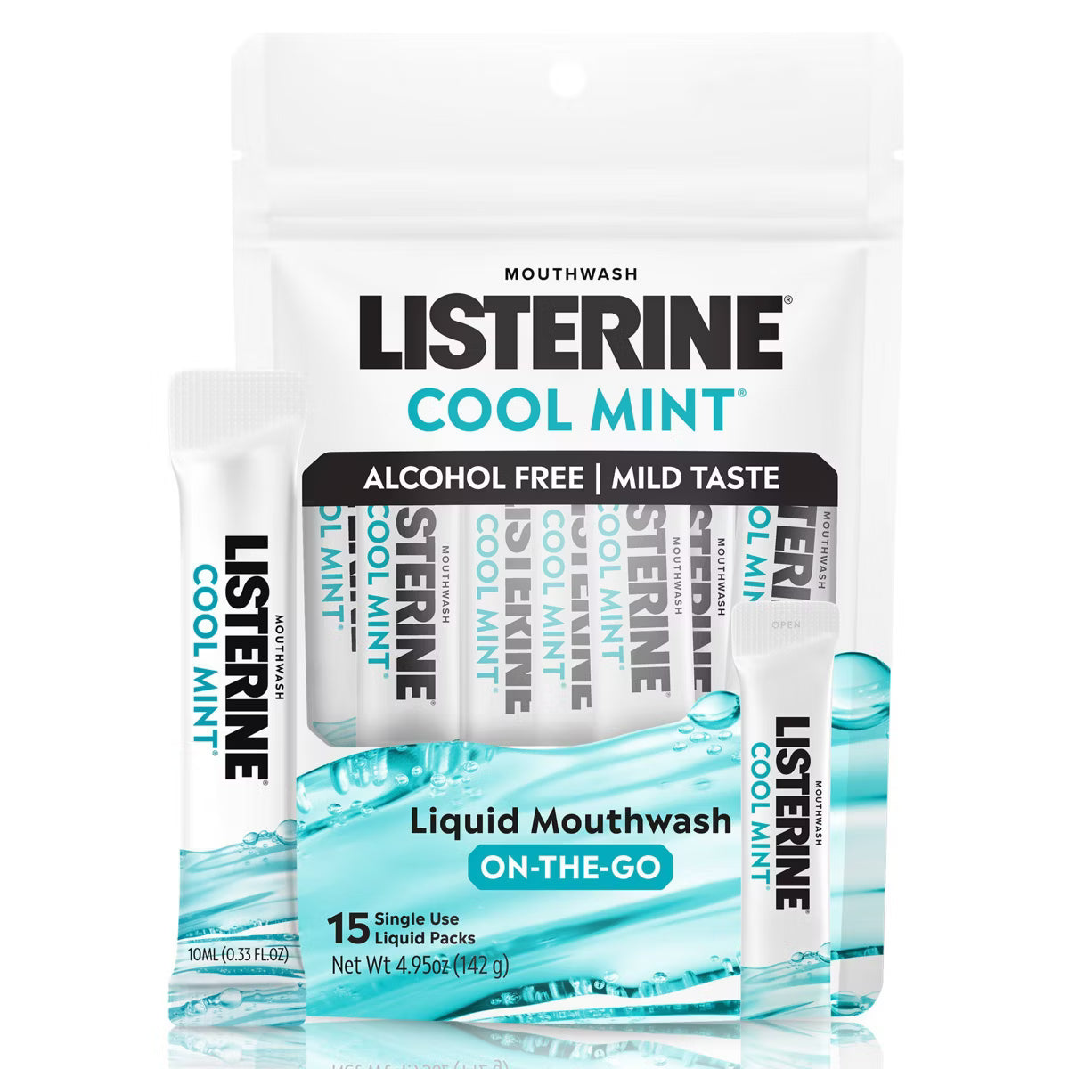 Listerine On-The-Go Alcohol-Free Cool Mint Mouthwash Packets
